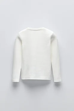 Niños ZARA 6 - 14 Años·Camisetas<CAMISETA RIB FLORES PERLAS