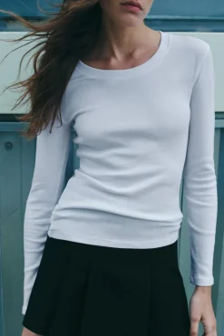 Outlet CAMISETA RIB MANGA LARGA Mujer Sudaderas / Joggers|Camisetas