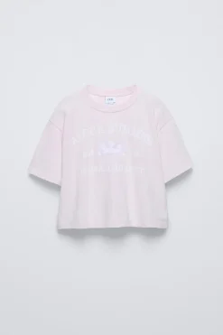 Niños ZARA 6 - 14 Años·Camisetas<CAMISETA TEXTO FLOR BORDADA