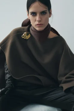 Sale CAPA CON LANA BROCHE ZW COLLECTION Mujer Abrigos / Anoraks