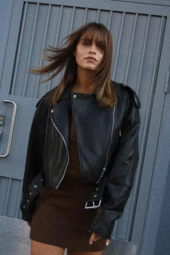 Fashion CAZADORA BIKER CROP EFECTO PIEL Mujer Chaquetas / Cazadoras