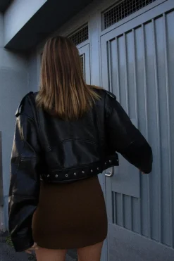 Fashion CAZADORA BIKER CROP EFECTO PIEL Mujer Chaquetas / Cazadoras