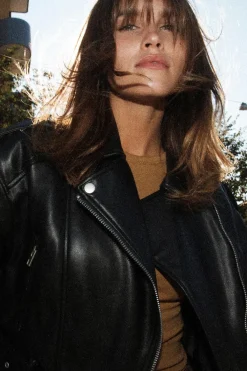 Fashion CAZADORA BIKER CROP EFECTO PIEL Mujer Chaquetas / Cazadoras