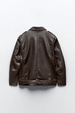 Hot CAZADORA BIKER OVERSIZE EFECTO PIEL LAVADA Mujer Chaquetas / Cazadoras