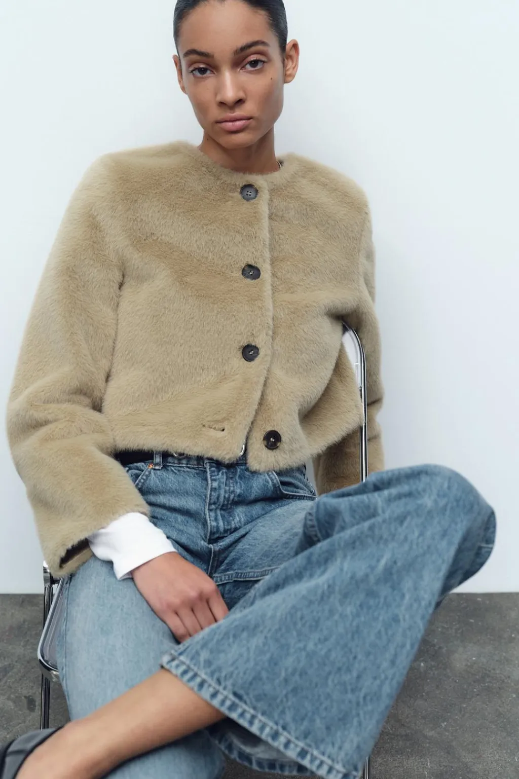 New CAZADORA CORTA EFECTO PELO Mujer Chaquetas / Cazadoras