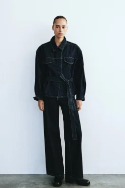 New CAZADORA DENIM TRF CINTURÓN Mujer Chaquetas / Cazadoras