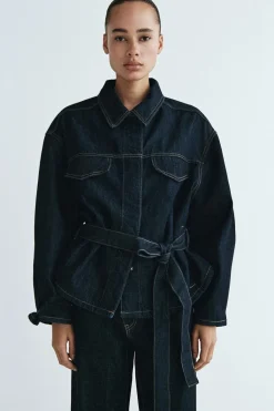 New CAZADORA DENIM TRF CINTURÓN Mujer Chaquetas / Cazadoras