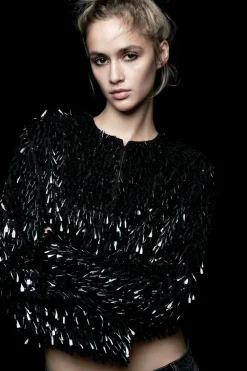 Outlet CAZADORA FLECOS ABALORIOS LENTEJUELAS Mujer Chaquetas / Cazadoras