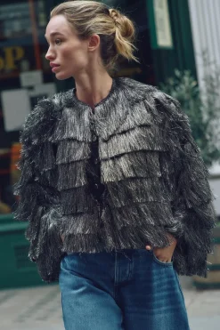 Clearance CAZADORA FLECOS HILO METALIZADO Mujer Chaquetas / Cazadoras