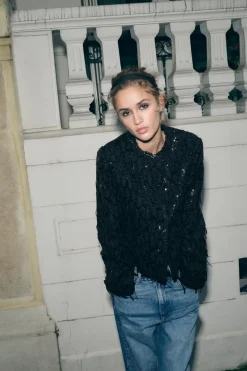 Hot CAZADORA FLECOS LENTEJUELAS Mujer Chaquetas / Cazadoras