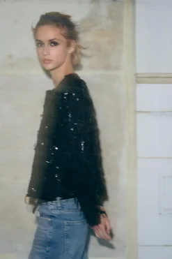 Hot CAZADORA FLECOS LENTEJUELAS Mujer Chaquetas / Cazadoras