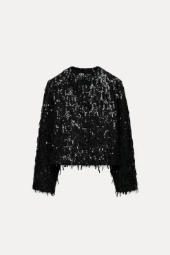 Hot CAZADORA FLECOS LENTEJUELAS Mujer Chaquetas / Cazadoras