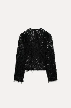 Hot CAZADORA FLECOS LENTEJUELAS Mujer Chaquetas / Cazadoras