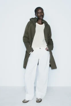 New CAZADORA LARGA TEJIDO EFECTO TECNICO Mujer Abrigos / Anoraks|Chaquetas / Cazadoras