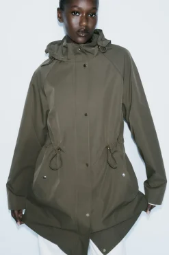 New CAZADORA LARGA TEJIDO EFECTO TECNICO Mujer Abrigos / Anoraks|Chaquetas / Cazadoras