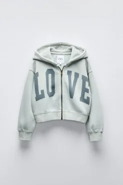 Niños ZARA 6 - 14 Años·Sudaderas|6 - 14 Años·Total Look<CAZADORA LAVADA TEXTO CROP FIT