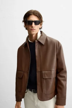 Hot CAZADORA PIEL BOLSILLOS Hombre Piel