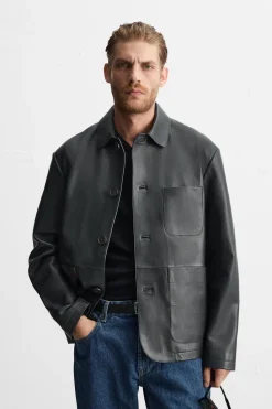 Sale CAZADORA PIEL BOLSILLOS Hombre Piel