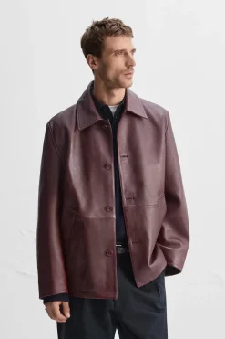 Clearance CAZADORA PIEL EFECTO VINTAGE Hombre Piel