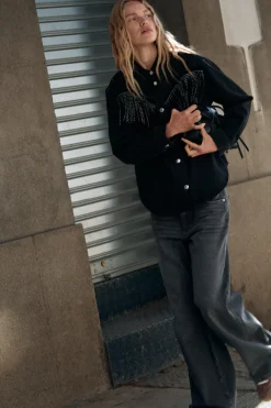 Fashion CAZADORA Z1975 DENIM FLECOS TACHAS Mujer Chaquetas / Cazadoras