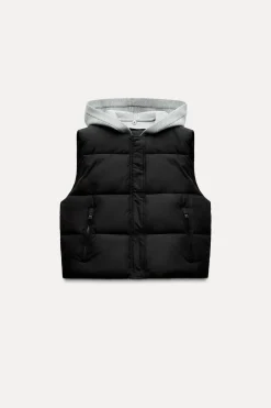 Discount CHALECO ACOLCHADO COMBINADO CAPUCHA Mujer Abrigos / Anoraks