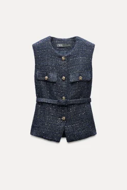 Fashion CHALECO ESTRUCTURA LENTEJUELAS CINTURÓN Mujer Blazers / Chalecos