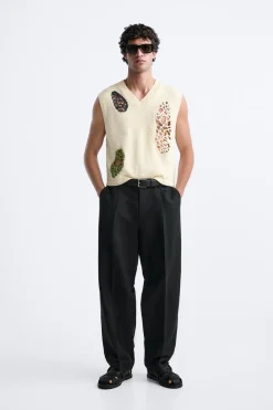 New CHALECO JACQUARD CROCHET Hombre Jerséis / Chaquetas