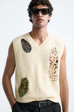 New CHALECO JACQUARD CROCHET Hombre Jerséis / Chaquetas