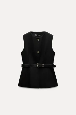 New CHALECO LARGO CINTURÓN Mujer Tops / Bodies