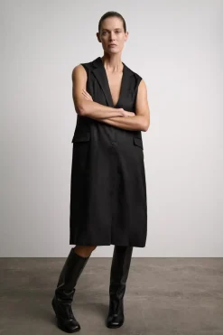 New CHALECO LARGO CON LINO ZW COLLECTION Mujer Blazers / Chalecos