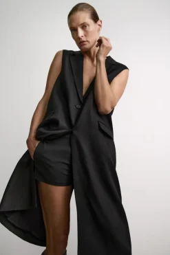 New CHALECO LARGO CON LINO ZW COLLECTION Mujer Blazers / Chalecos