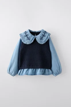 Niños ZARA 1½ - 6 Años·Punto|1½ - 6 Años·Jeans / Denim<CHALECO PUNTO COMBINADO CAMISA