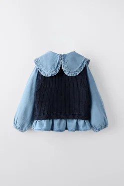 Niños ZARA 1½ - 6 Años·Punto|1½ - 6 Años·Jeans / Denim<CHALECO PUNTO COMBINADO CAMISA