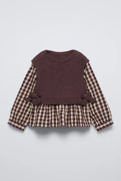 Niños ZARA 1½ - 6 Años·Punto|6 - 18 Meses·Punto<CHALECO PUNTO COMBINADO CAMISA CUADROS