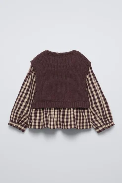 Niños ZARA 1½ - 6 Años·Punto|6 - 18 Meses·Punto<CHALECO PUNTO COMBINADO CAMISA CUADROS