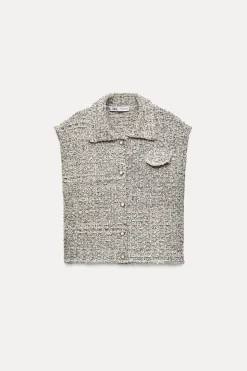 Fashion CHALECO PUNTO ESTRUCTURA HILO METALIZADO Mujer Cárdigan / Jerséis|Punto