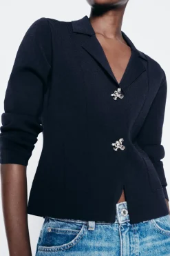 Outlet CHAQUETA BLAZER PUNTO BOTÓN FLOR Mujer Blazers / Chalecos|Cárdigan / Jerséis