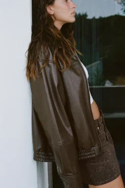 Fashion CHAQUETA BOMBER EFECTO PIEL Mujer Chaquetas / Cazadoras