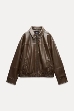 Fashion CHAQUETA BOMBER EFECTO PIEL Mujer Chaquetas / Cazadoras