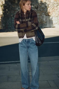 New CHAQUETA BOMBER PUNTO CUADROS Mujer Cárdigan / Jerséis|Punto