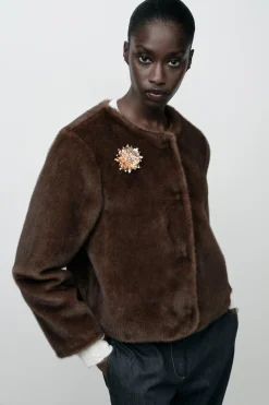 Best CHAQUETA BROCHE EFECTO PELO Mujer Cárdigan / Jerséis|Punto