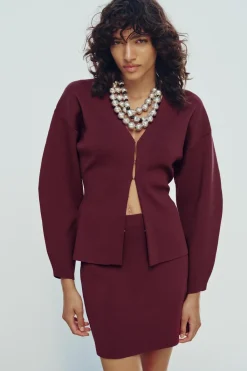 New CHAQUETA CINTURA ENTALLADA PUNTO LISO Mujer Cárdigan / Jerséis|Punto