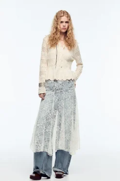 Hot CHAQUETA COMBINADA PUNTO POINTELLE Mujer Cárdigan / Jerséis|Punto