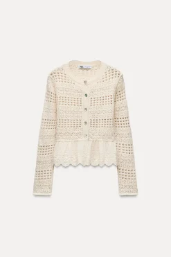 Hot CHAQUETA COMBINADA PUNTO POINTELLE Mujer Cárdigan / Jerséis|Punto