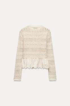 Hot CHAQUETA COMBINADA PUNTO POINTELLE Mujer Cárdigan / Jerséis|Punto