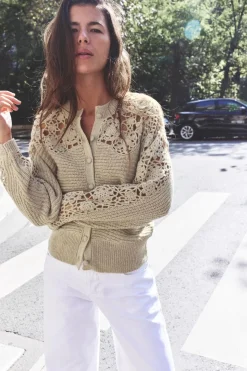 Hot CHAQUETA COMBINADA PUNTO CROCHET Mujer Cárdigan / Jerséis|Punto