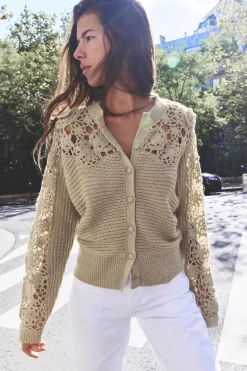 Hot CHAQUETA COMBINADA PUNTO CROCHET Mujer Cárdigan / Jerséis|Punto