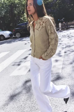 Hot CHAQUETA COMBINADA PUNTO CROCHET Mujer Cárdigan / Jerséis|Punto