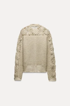 Hot CHAQUETA COMBINADA PUNTO CROCHET Mujer Cárdigan / Jerséis|Punto