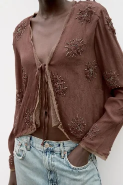 Clearance CHAQUETA CORTA BORDADOS ABALORIOS Mujer Cárdigan / Jerséis|Punto